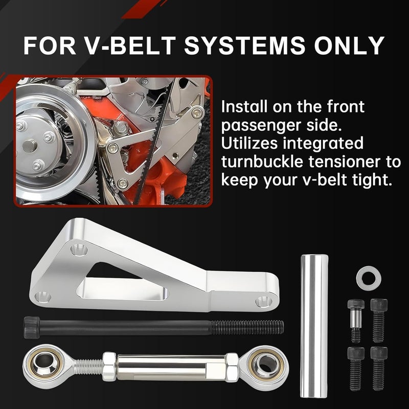 ISINLASSO Adjustable Alternator Bracket Kit Compatible with Chevy SBC 305 327 350 383 5.0L 5.7L V8 1962-2002 with Long Water Pump V-Belt System–Aluminum Alternator Mounting Bracket for Small Block Chevy - Image 3